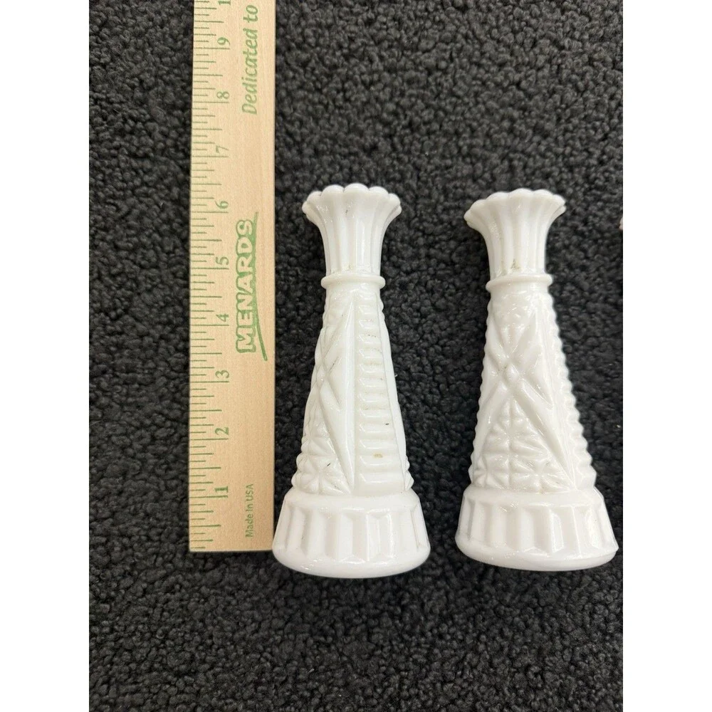 Set Of 3 Vintage Pressed Milk Glass Vases 6